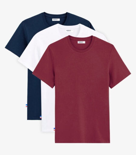 Nylae Men's T-Shirt Set – Pack of 3 (White / Navy / Wine Red)