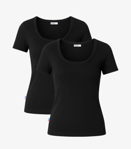 Nylae Timeless Ribbed Women's T-Shirt Set – Pack of 2 (Black)